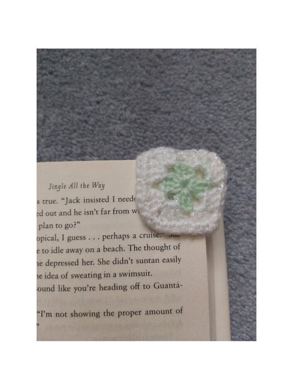 Mint Green & White Crochet Granny Square Pocket Bookmark • Finished SC Border